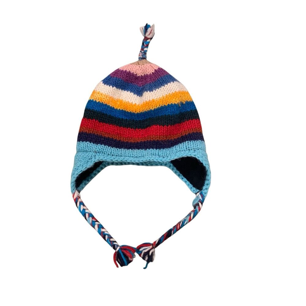 Unisex Bright Multicolored Wool Braided Detailed Ear Flap Hat Warm Outdoor Boho